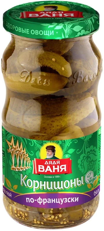 Canned cucumbers. Canned gherkins “French style”. Pasteurized.