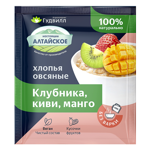 No-cooking oat flakes with strawberries, kiwi, mango