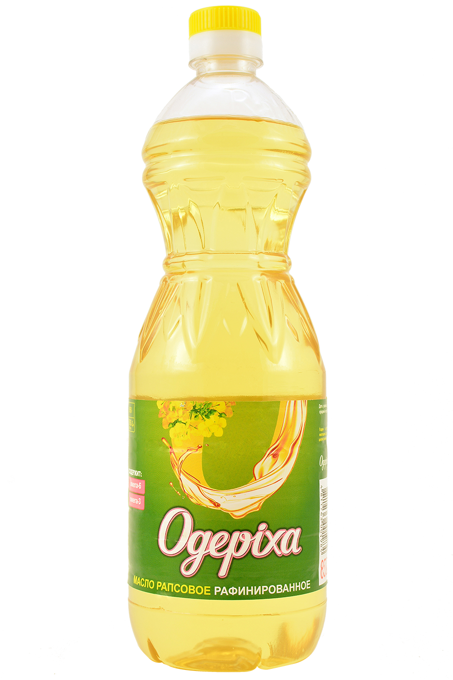 Refined deodorized rapeseed oil brand “P” “Rafini”, “Oderiha” packaged in a PET bottle.