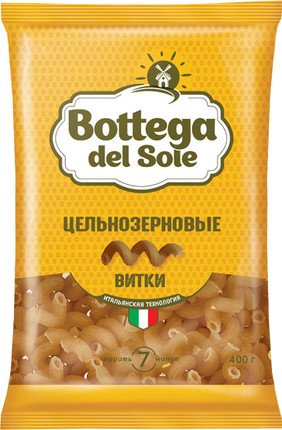 Pasta products “Bottega del Sole” made from whole grain durum wheat flour, Vitki