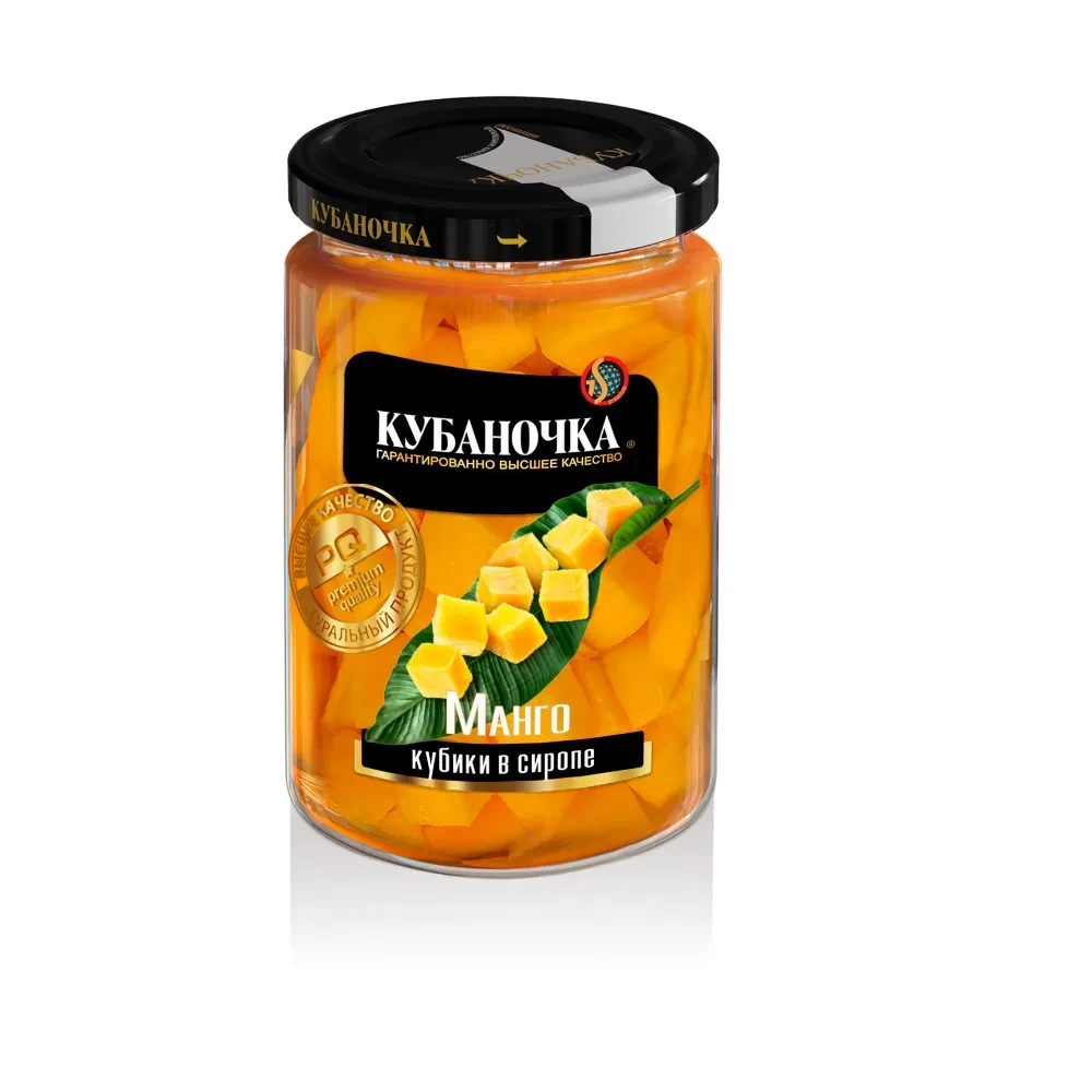 Mango cubes in light syrup, TM Kubanochka
