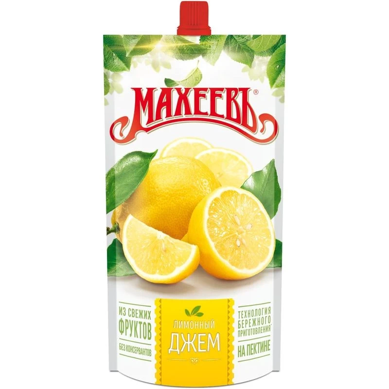 Unsterilized jam “Lemon” in glass packaging and doy-pack