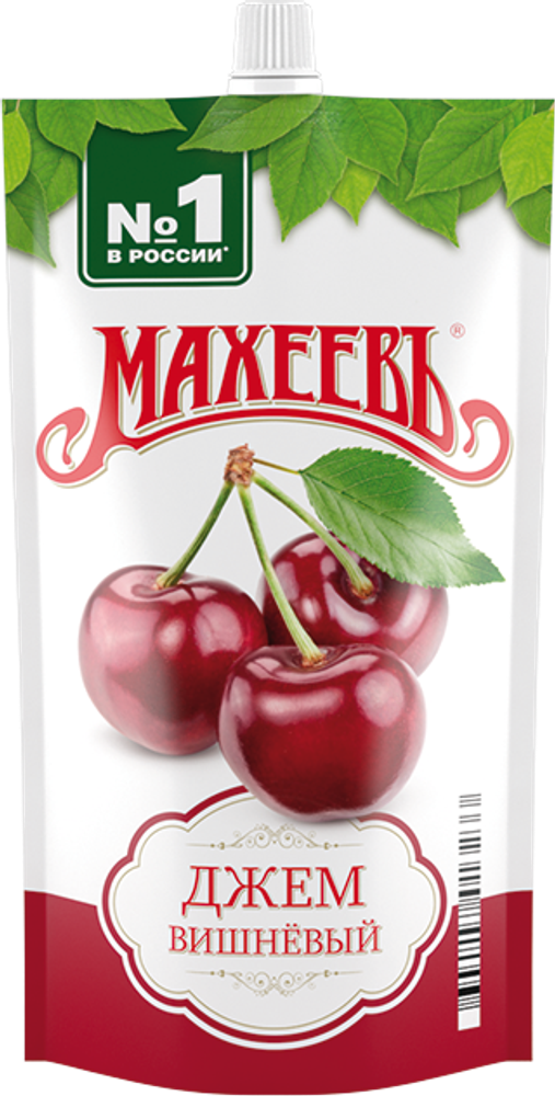 Unsterilized jam “Cherry” in glass packaging and doy-pack