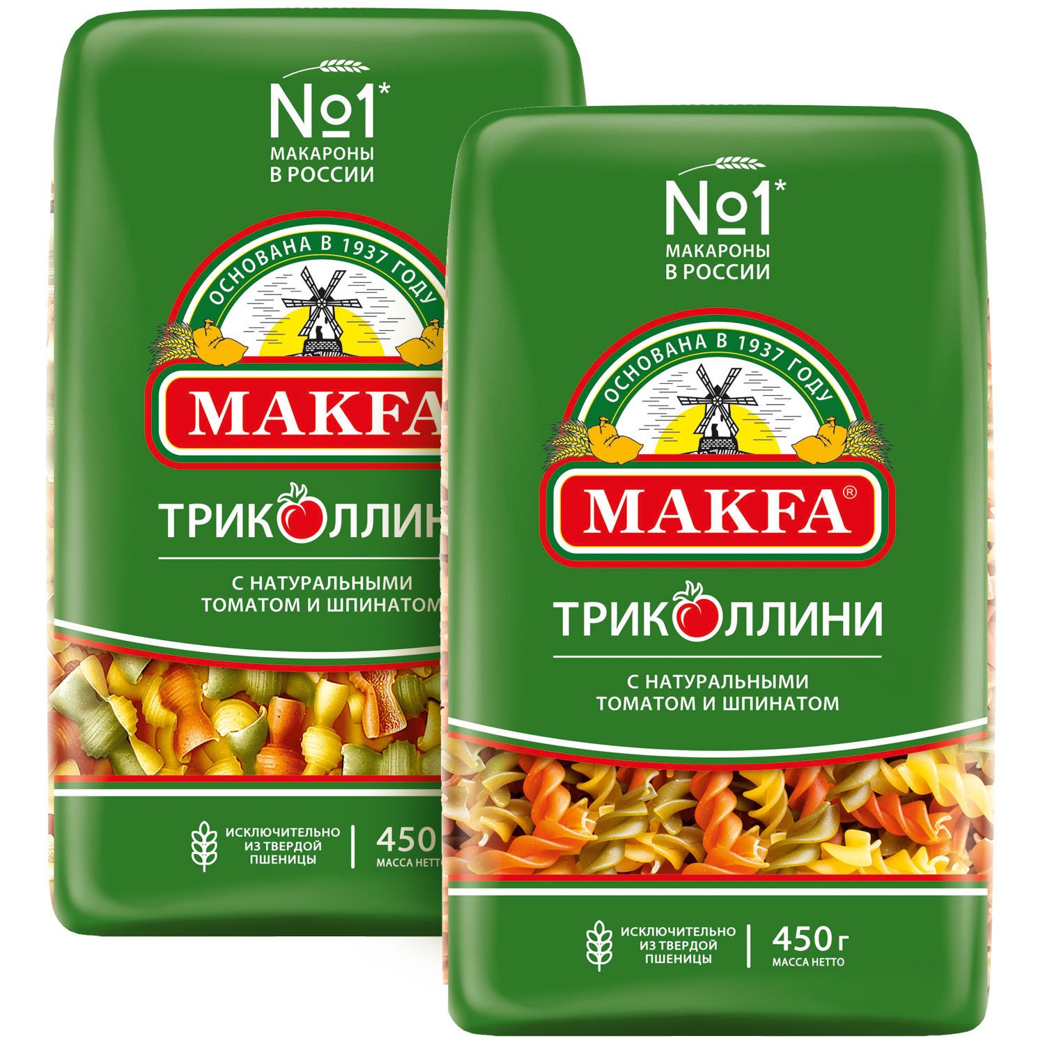 Pasta products “Tricollini” group A second grade: without additional raw materials, tomato, spinach in assortment