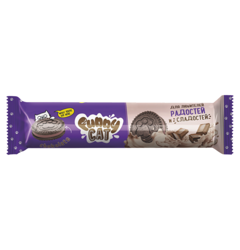 FUNNY CAT sandwich cookies with cocoa and chocolate flavor filling