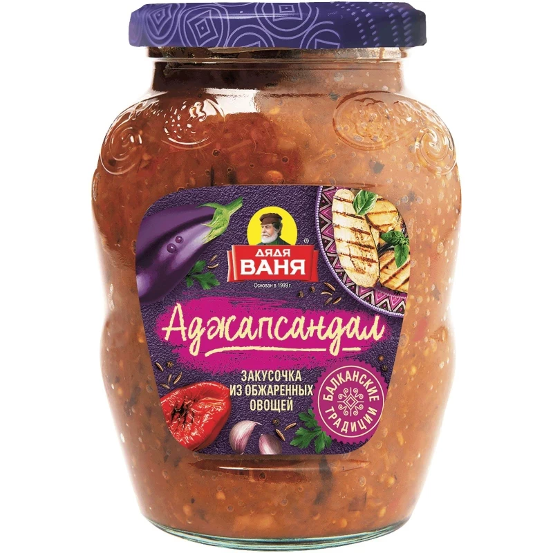 Canned vegetable snack bars. Snack “Ajapsandal”. Sterilized.